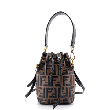 Fendi Mon Tresor Bucket Bag Zucca Embossed Leather Mini