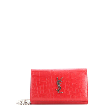 Saint Laurent Classic Monogram Wallet on Chain Crocodile Embossed Leather Small