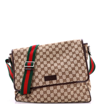 Gucci Web Strap Flap Messenger GG Canvas Medium