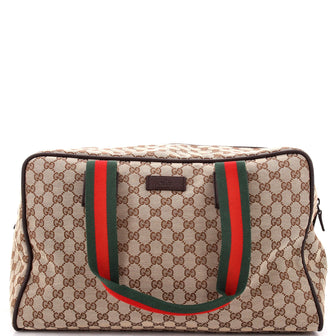 Gucci Web Carry On Duffle Bag GG Canvas with Leather Medium