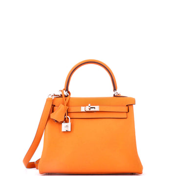 Hermes Kelly Handbag Abricot Swift with Palladium Hardware 25