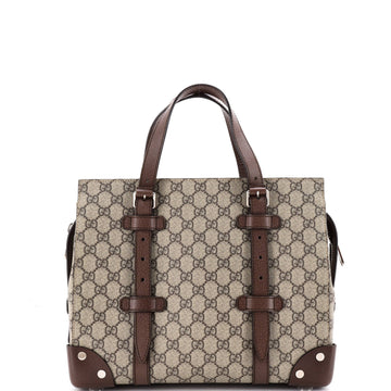 Gucci Buckle Travel Tote GG Coated Canvas with Leather Medium
