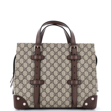 Gucci Buckle Travel Tote GG Coated Canvas with Leather Medium