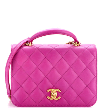 Chanel CC Top Handle Chain Full Flap Bag Quilted Caviar Small