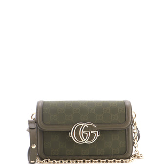 Gucci Go Shoulder Bag GG Canvas with Leather Small