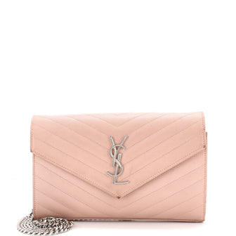 Saint Laurent Classic Monogram Wallet on Chain Matelasse Chevron Leather Medium