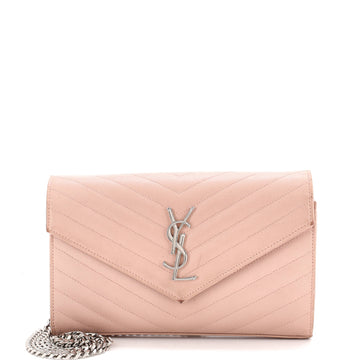 Saint Laurent Classic Monogram Wallet on Chain Matelasse Chevron Leather Medium