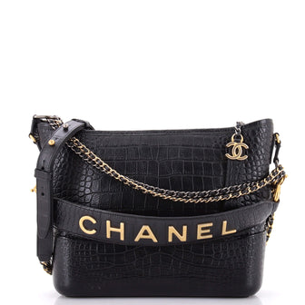 Chanel Gabrielle Hobo with Logo Handle Crocodile Embossed Calfskin Medium