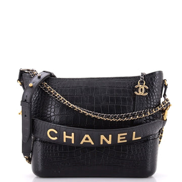 Chanel Gabrielle Hobo with Logo Handle Crocodile Embossed Calfskin Medium