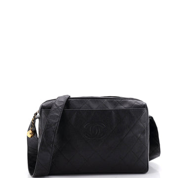 Chanel Vintage Diamond CC Camera Shoulder Bag Quilted Caviar Medium