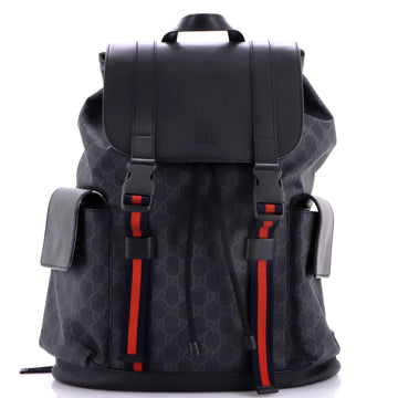 Gucci Double Pocket Buckle Backpack GG Coated Canvas Large