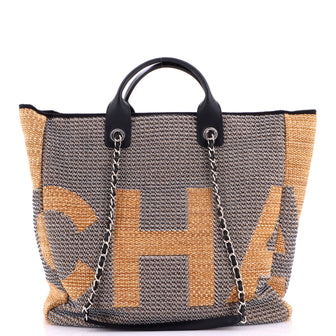 Chanel Deauville Logo Shopping Tote Printed Raffia Large