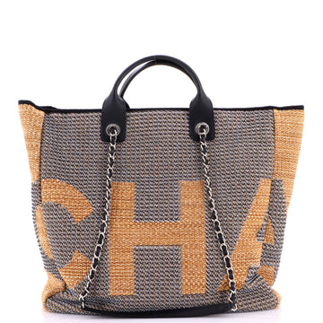 Chanel Deauville Logo Shopping Tote Printed Raffia Large