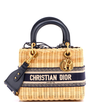 Christian Dior Lady Dior Bag Wicker and Oblique Canvas Medium