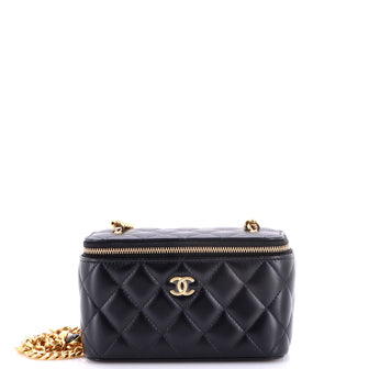 Chanel Classic Vanity Case with Resin Pearl Chain Quilted Lambskin Small