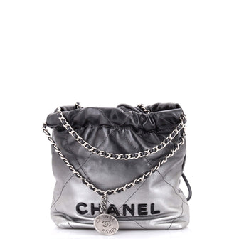 Chanel 22 Chain Hobo Quilted Metallic Degrade Calfskin Mini
