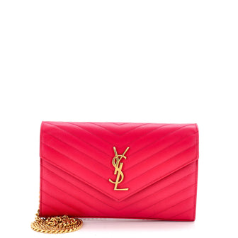 Saint Laurent Classic Monogram Wallet on Chain Matelasse Chevron Leather Medium
