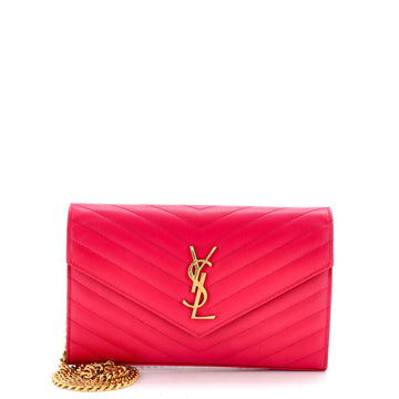 Saint Laurent Classic Monogram Wallet on Chain Matelasse Chevron Leather Medium