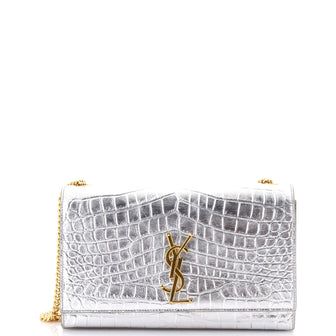 Saint Laurent Classic Monogram Crossbody Bag Crocodile Embossed Leather Medium