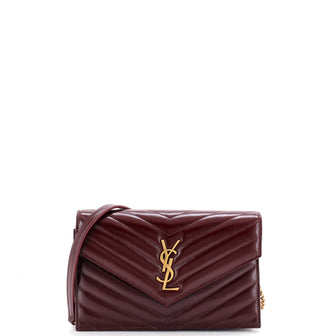 Saint Laurent Classic Monogram Wallet on Chain Matelasse Chevron Leather Small