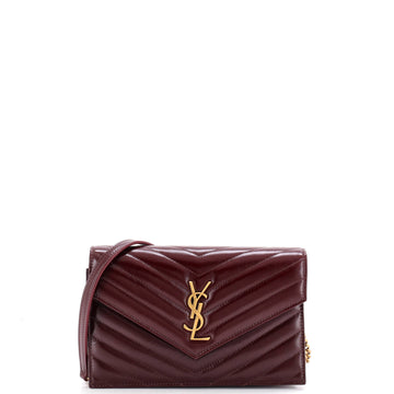 Saint Laurent Classic Monogram Wallet on Chain Matelasse Chevron Leather Small