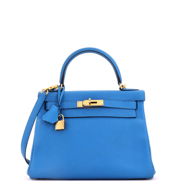 Hermes Kelly Handbag Blue Togo with Gold Hardware 28