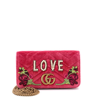 Gucci GG Marmont Chain Flap Bag Embroidered Matelasse Velvet Mini