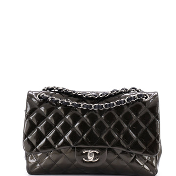 Chanel Classic Double Flap Bag Quilted Striated Metallic Patent Jumbo
