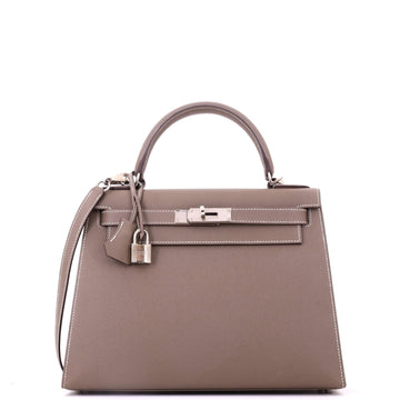 Hermes Kelly Handbag Grey Epsom with Palladium Hardware 28
