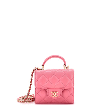 Chanel Square Classic Flap Top Handle Clutch with Chain Quilted Lambskin
