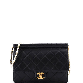 Chanel Pearl Chain Flap Bag Quilted Lambskin Large
