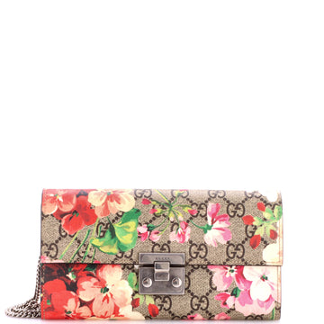 Gucci Padlock Continental Chain Wallet Blooms Print GG Coated Canvas Long