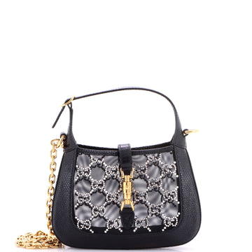 Gucci Jackie 1961 Chain Hobo Crystal GG Embellished Mesh with Lizard Mini