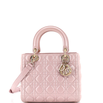 Christian Dior Lady Dior Bag Cannage Quilt Metallic Leather Medium