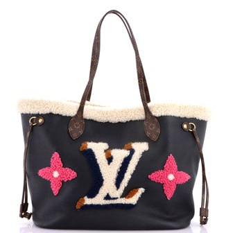 Louis Vuitton Neverfull NM Tote Leather and Monogram Teddy Shearling MM
