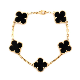 Van Cleef & Arpels Vintage Alhambra 5 Motifs Bracelet 18K Yellow Gold and Onyx