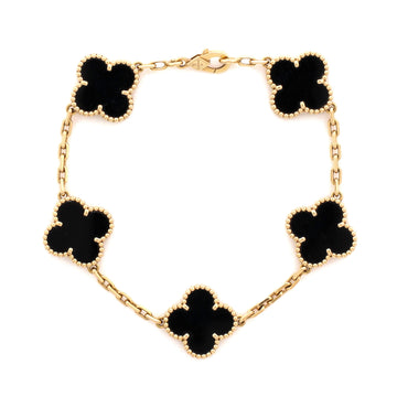 Van Cleef & Arpels Vintage Alhambra 5 Motifs Bracelet 18K Yellow Gold and Onyx