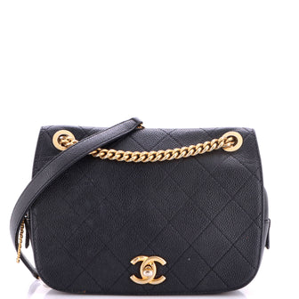 Chanel CC Zipped Full Flap Bag Stitched Caviar Medium