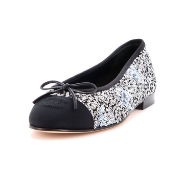 Chanel Women's CC Cap Toe Bow Ballerina Flats Sequins with Grosgrain