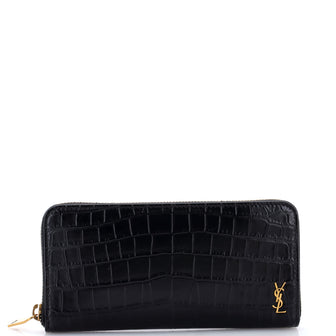 Saint Laurent Tiny Classic Monogram Zip Around Wallet Crocodile Embossed Leather Long