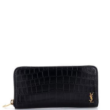 Saint Laurent Tiny Classic Monogram Zip Around Wallet Crocodile Embossed Leather Long