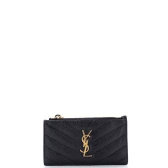 Saint Laurent Monogram Fragments Zip Card Holder Matelasse Chevron Leather
