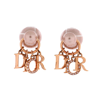 Christian Dior Tribales Dangle Dior Logo Stud Earrings Metal with Faux Pearls and Crystals