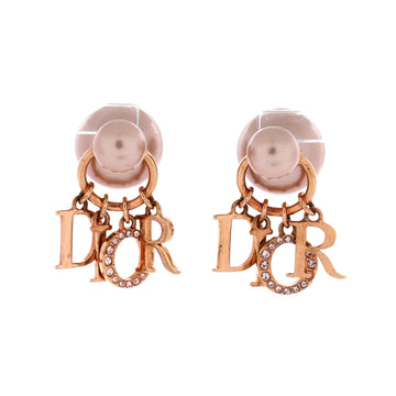 Christian Dior Tribales Dangle Dior Logo Stud Earrings Metal with Faux Pearls and Crystals