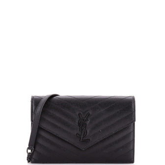 Saint Laurent Classic Monogram Wallet on Chain Matelasse Chevron Leather Small