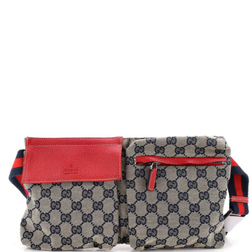 Gucci Vintage Double Belt Bag GG Canvas with Leather