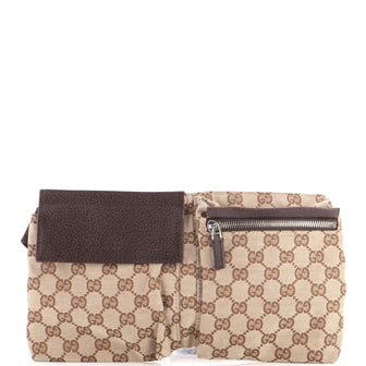 Gucci Vintage Double Belt Bag GG Canvas with Leather