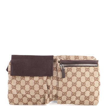 Gucci Vintage Double Belt Bag GG Canvas with Leather
