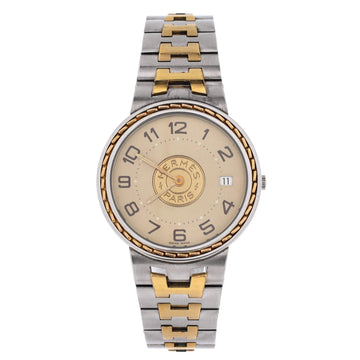Hermes Sellier Quartz Watch Stainless Steel and Plated Metal