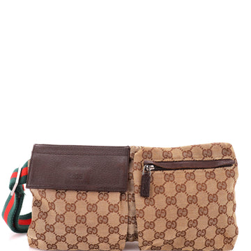 Gucci Vintage Double Belt Bag GG Canvas with Leather
